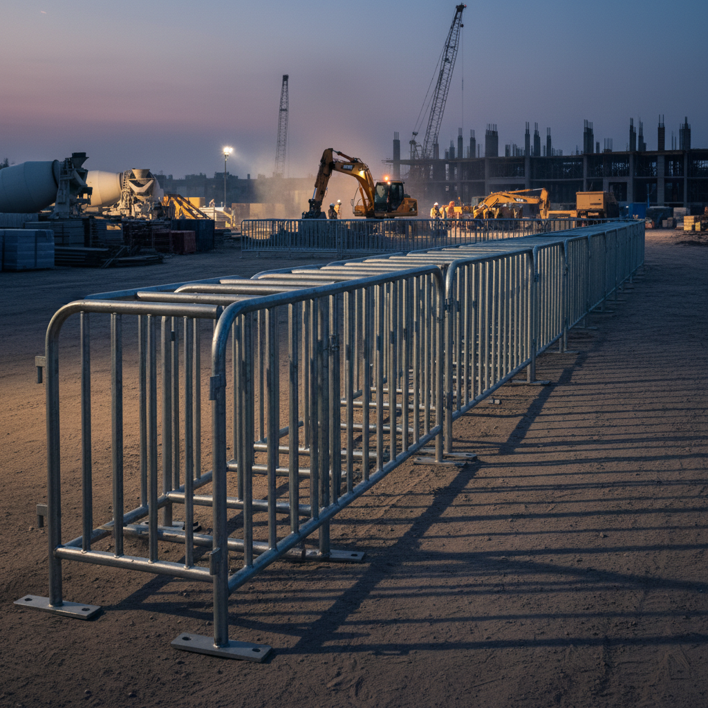 Heavy duty interlocking steel barricades securing a construction job site perimeter