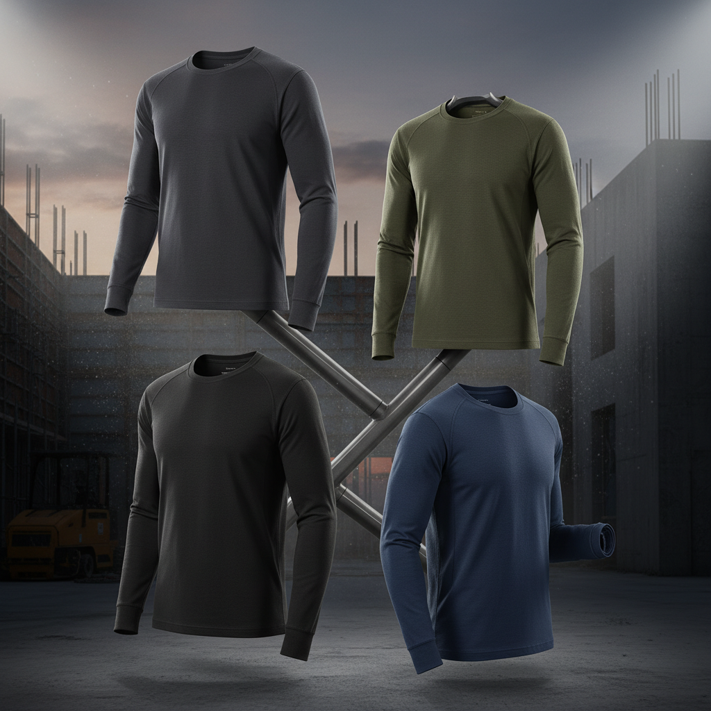 Carhartt Force work base layer shirts — dark grey crewneck, black midweight, olive green, and navy blue long sleeve styles