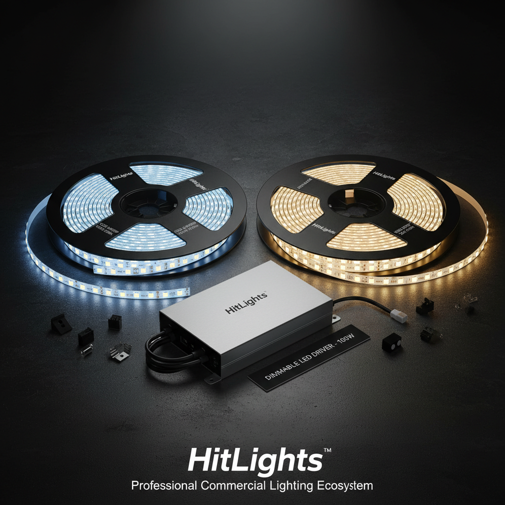 HitLights LED lighting collection — COB LED strip lights and dimmable LED driver transformer